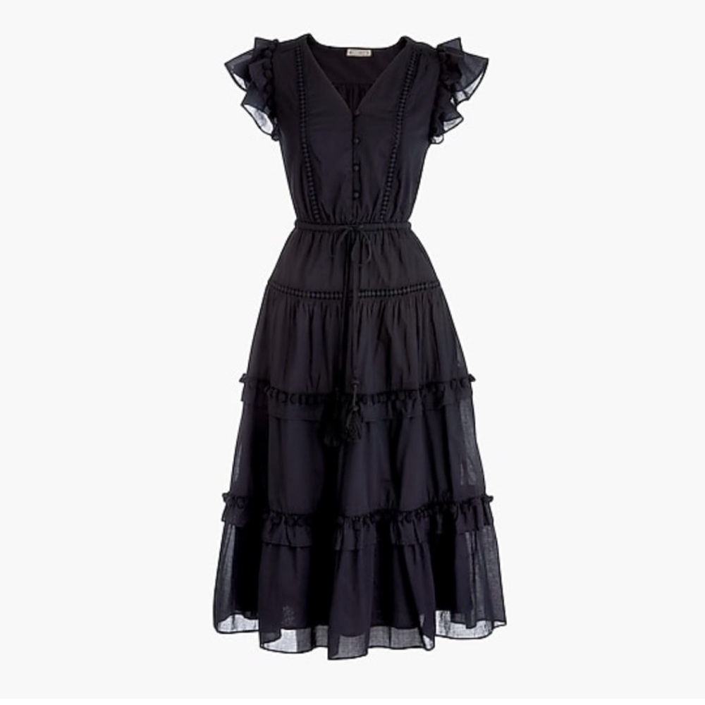 Point Sur flutter-sleeve pom-pom midi dress in cotton voile